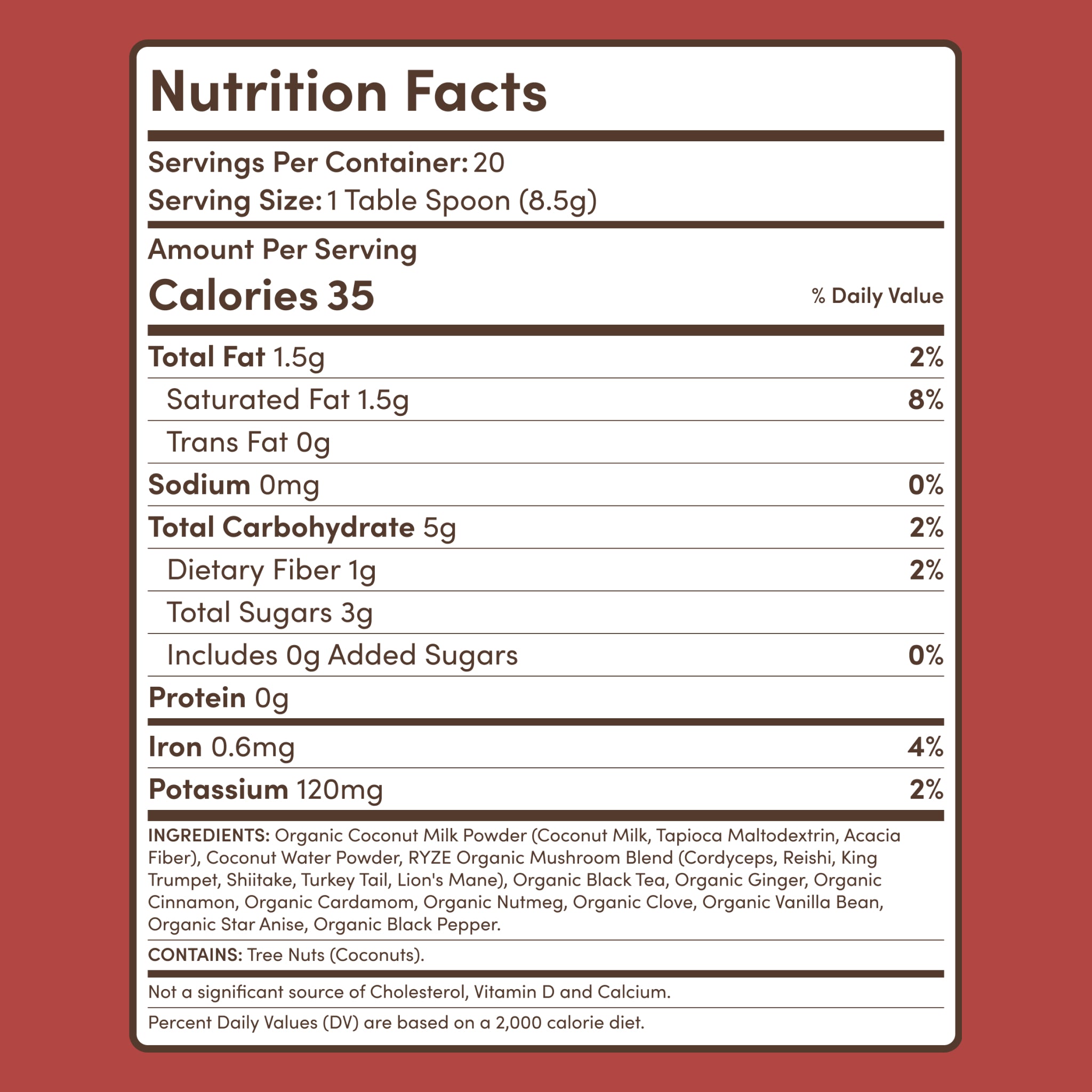 RYZE Mushroom Chai — Organic Instant Chai with Reishi & Organic Black Tea, 20 Servings R0