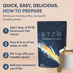 RYZE Mushroom Hot Cocoa — Organic Instant Cocoa with L-Theanine & Melatonin, 20 Servings A2
