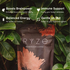 RYZE Mushroom Coffee — Organic Instant Coffee with Cordyceps & Reishi, 30 Servings J0