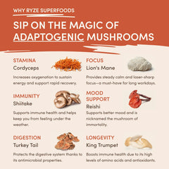 RYZE Mushroom Coffee — Organic Instant Coffee with Cordyceps & Reishi, 30 Servings J0