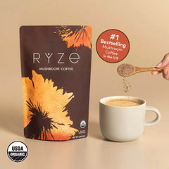 RYZE Mushroom Coffee — Organic Instant Coffee with Cordyceps & Reishi, 30 Servings J0
