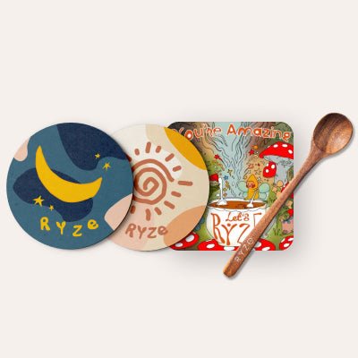 Coasters + Mushroom Magnet + Acacia Spoon I6