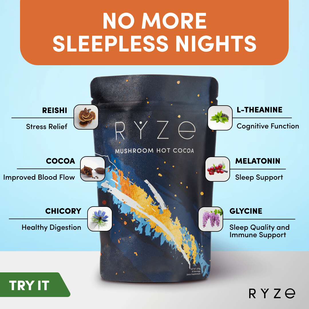 RYZE Hot Cocoa - with 6 Sleep Superfoods to Help Fall Asleep and Stay Asleep D3